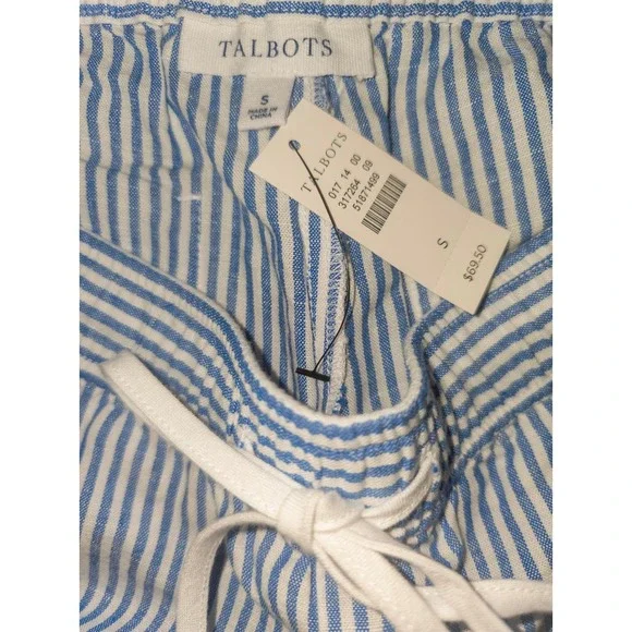 Talbots Womens Blue White Striped Pull On Shorts Embroidered Pom Pom Trim Small - Picture 3 of 3